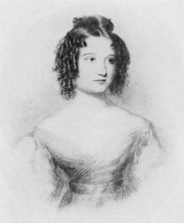 Een tekening van de 17-jarige Ada Byron (Augusta Ada King-Noel, Gravin van Lovelace) dochter van Lord Byron.