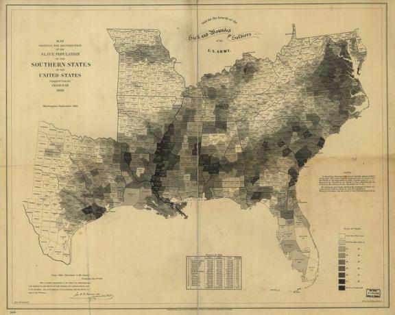 Het percentage slaven in de bevolking in elk graafschap van de slavenhoudende staten in 1860.