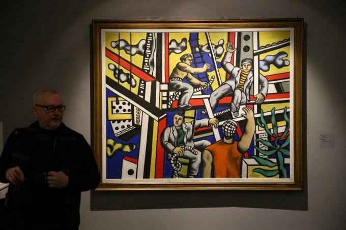 Leger schilderij in de naoorlogse Europese kunsttentoonstelling in Moskou