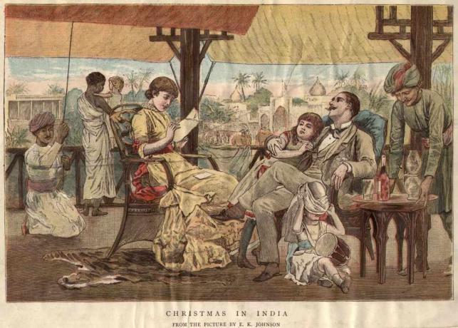 circa 1900: een Britse familie viert Kerstmis in India.