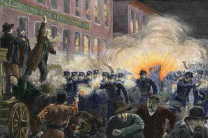 Kleur illustratie van 1886 Haymarket Square Riot