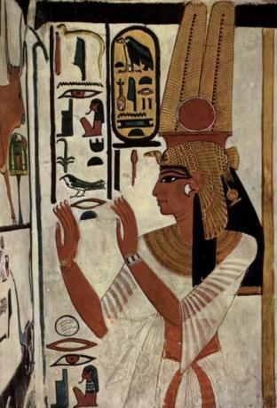 Muurschildering van koningin Nefertari, c. 1298-1235 B.C.