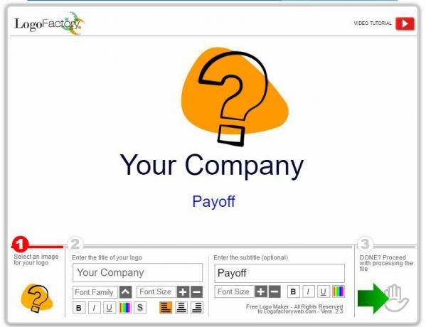 Screenshot van het werkgebied bij Logo Factory gratis logo maker