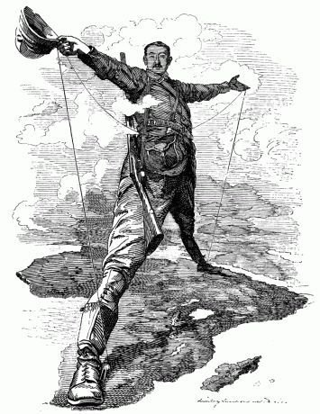 The Rhodes Colossus: Karikatuur van Cecil John Rhodes