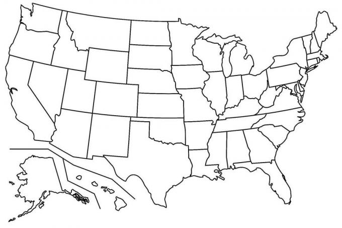 Blanco kaart van de Verenigde Staten van Amerika