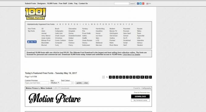 De 1001 gratis lettertypen-website