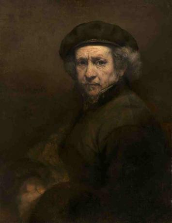 Zelfportret van Rembrandt als oudere man.