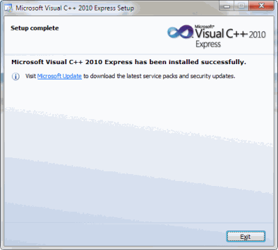 Visual C ++ 2010 Express succesvol geïnstalleerd