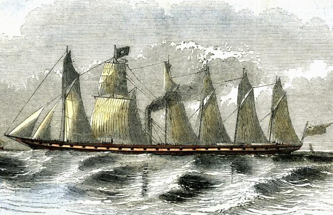 Kleurenlitho van Brunel's SS Great Britain