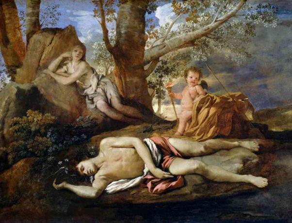 Echo en Narcissus, 1630, door Nicolas Poussin (1594-1665), olieverf op doek