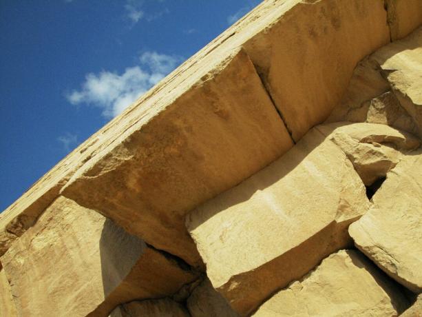Close-up van casestones van de Bent Pyramid