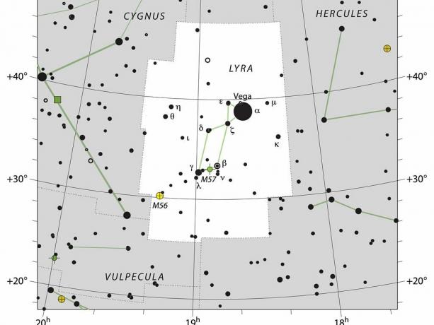 Het IAU-sterrenbeeldoverzicht van Lyra.