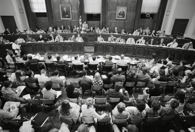 Vergadering van het House Judiciary Committee in 1974