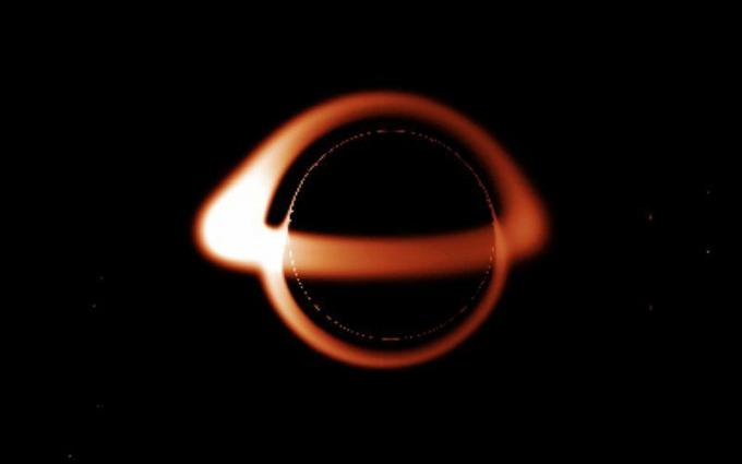 Een model van een zwart gat minus de omringende materiaalschijf.