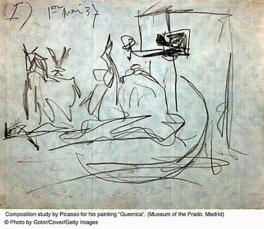 Picasso-schets voor zijn schilderij Guernica