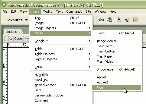 Schermafbeelding van hoe u de media-plug-in Dreamweaver invoegt