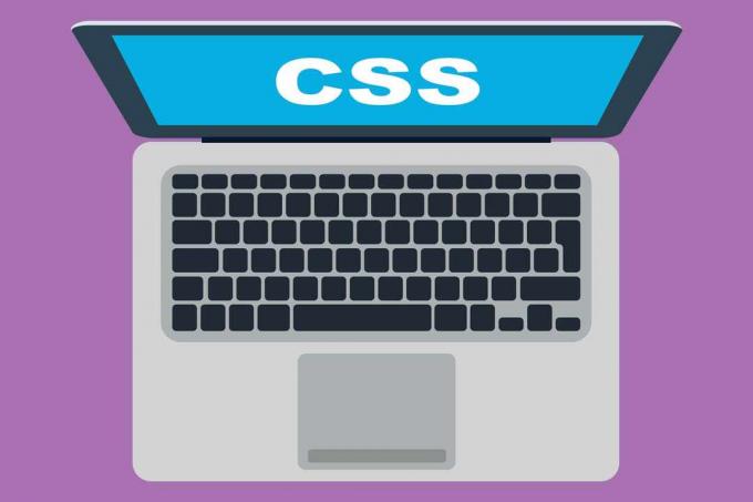Een illustratie van een laptop met CSS weergegeven op het scherm.