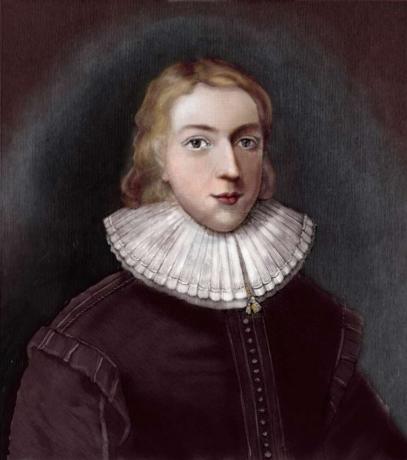 Portret van John Milton op 21-jarige leeftijd