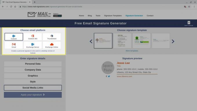 Opties voor e-mailplatform in Signatures Generator