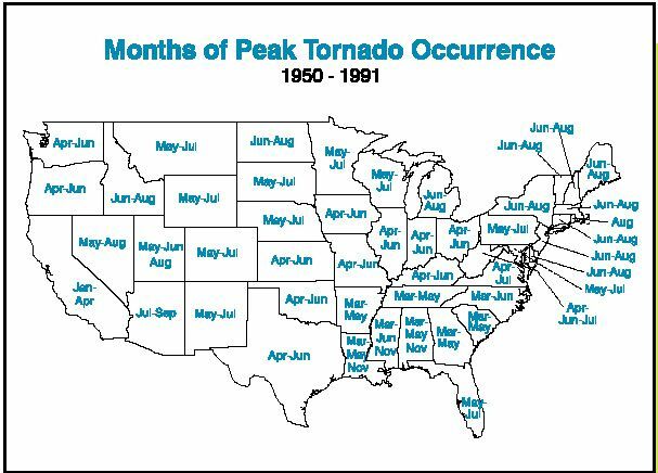 Peak Tornado-maanden door de staat