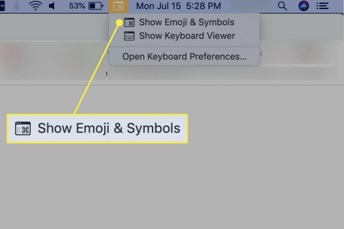 De opdracht "Emoji en symbolen weergeven"