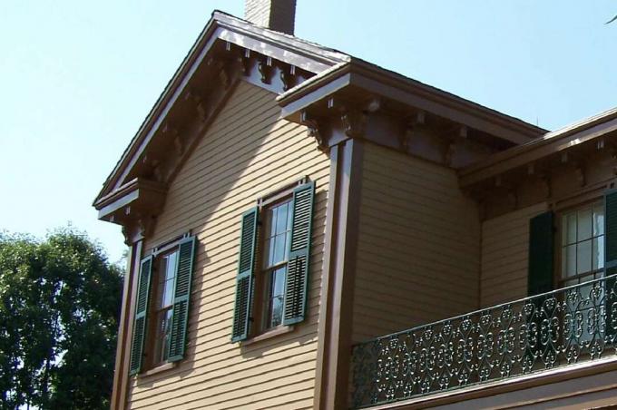 Bovenverdiepingsdetail van het huis van Abraham Lincoln in Springfield, Illinois