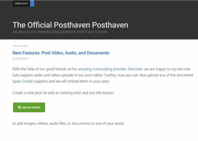 Posthaven-aankondiging over ondersteuning voor video, audio en documenten