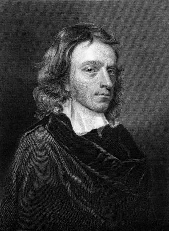 Gravure van John Milton in zwart en wit