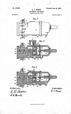 patent voor Granville T. Automatische luchtrem van Woods, 1902