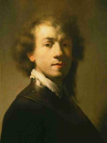 Portret van Rembrandt met metalen gorget