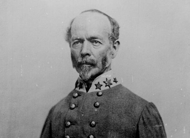 Generaal Joseph Johnston zat in zijn Verbonden Legeruniform.