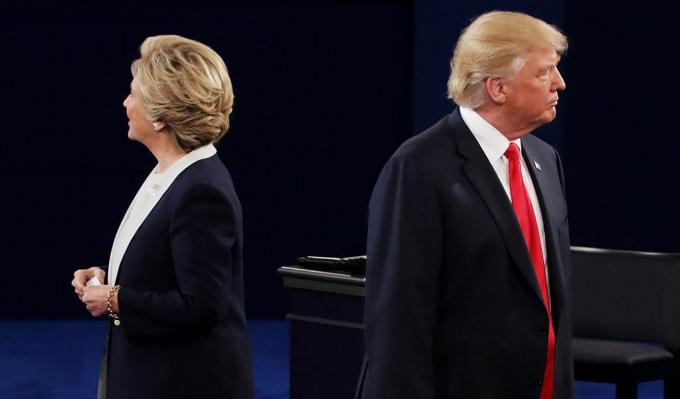 Kandidaten Hillary Clinton en Donald Trump houden tweede presidentieel debat aan de universiteit van Washington