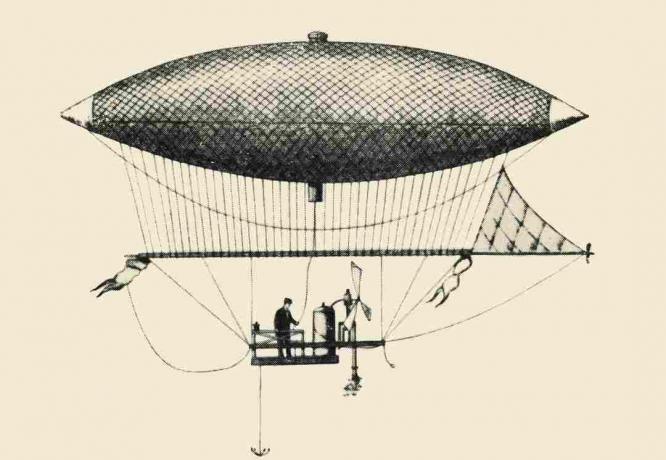 Dirigible gemaakt door de Franse ingenieur Henri Giffard (1825-1882) in 1852