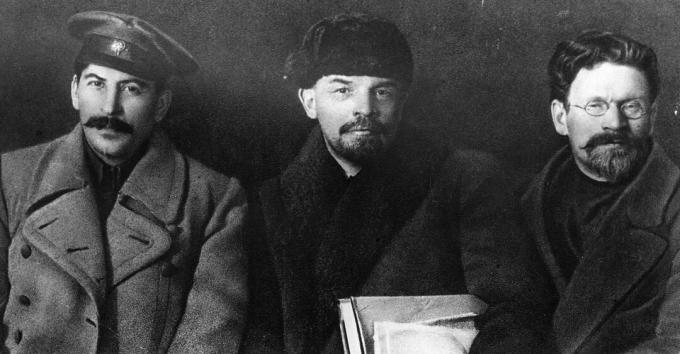 Joseph Stalin, Vladimir Iljitsj Lenin en Mikhail Ivanovich Kalinin