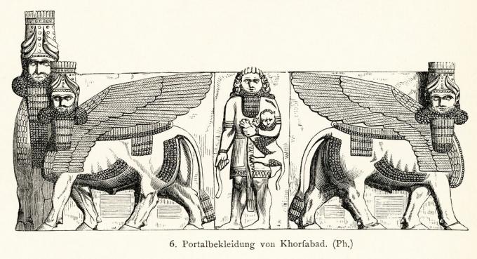 portaalstijlen van Dur-Sharrukin, paleis van Sargon, Khorsabad, Irak