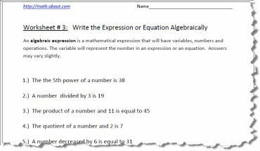 Algebraïsche expressie werkblad # 3