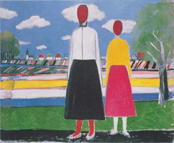 kazimir malevich twee vrouwen in een landschap