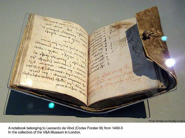 Leonardo da Vinci Notebook in het V & A Museum in Londen