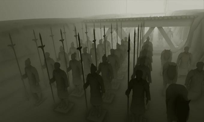 Terracotta krijgers met speren.