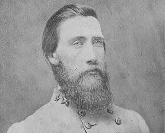 John Bell Hood in een Confederate Army uniform, bust studio portret.
