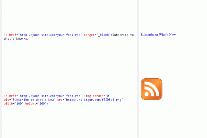 Schermafbeelding met twee manieren om met HTML naar een RSS-feed te linken