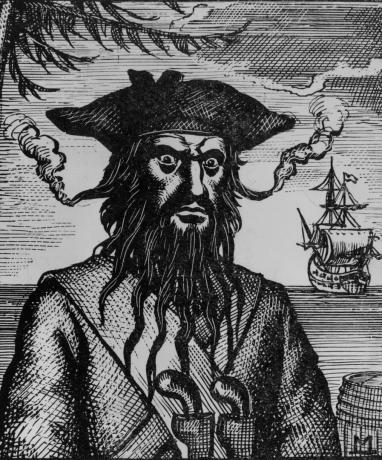 Circa 1715, Captain Edward Teach, beter bekend als Blackbeard