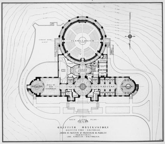 Plattegrond van het Griffith Observatorium in 1933.