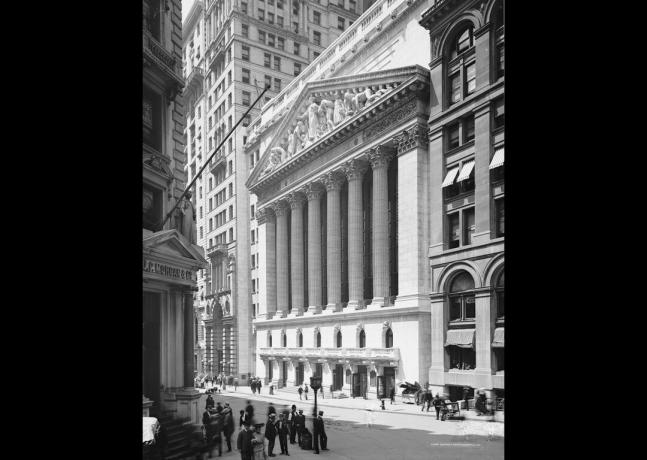 Foto uit 1904 van het New York Stock Exchange-gebouw