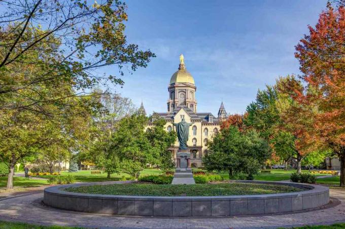 Jezusbeeld en gouden koepel aan de Notre Dame University