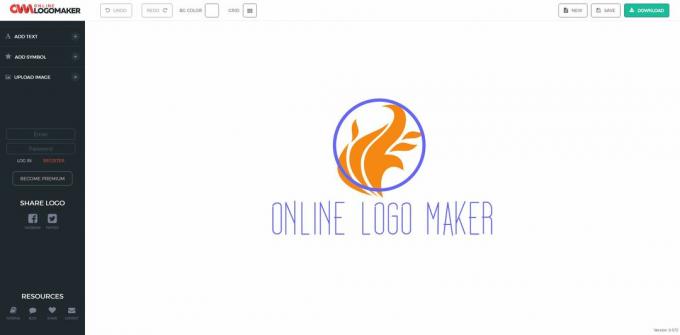 Screenshot van de Online Logo Maker-werkruimte