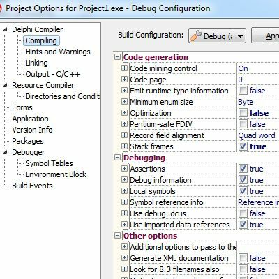 Debug Build-configuratie in Delphi