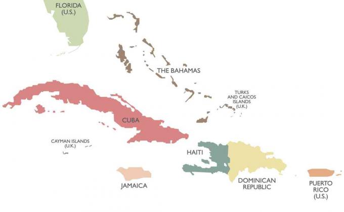 Politieke kaart van de Grote Antillen