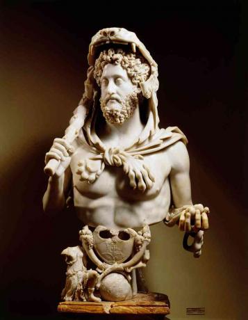 Keizer Commodus (160–192) verkleed als Hercules. Marmeren beeld